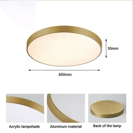 Immax NEO 07293L - Plafoniera dimmerabile a LED NEO LITE SEMPLICI LED/60W/230V, 3000–6000K, Ø 60 cm, Wi‑Fi Tuya, dorata + telecomando
