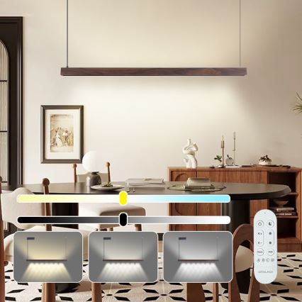 Immax NEO 07300L - Lampadario dimmerabile su cavo MADEIRA LED/26W/230V Wi-Fi Tuya 122 cm noce + telecomando