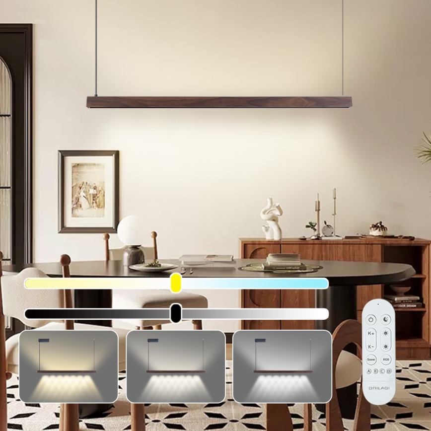 Immax NEO 07300L - Lampadario dimmerabile su cavo MADEIRA LED/26W/230V Wi-Fi Tuya 122 cm noce + telecomando