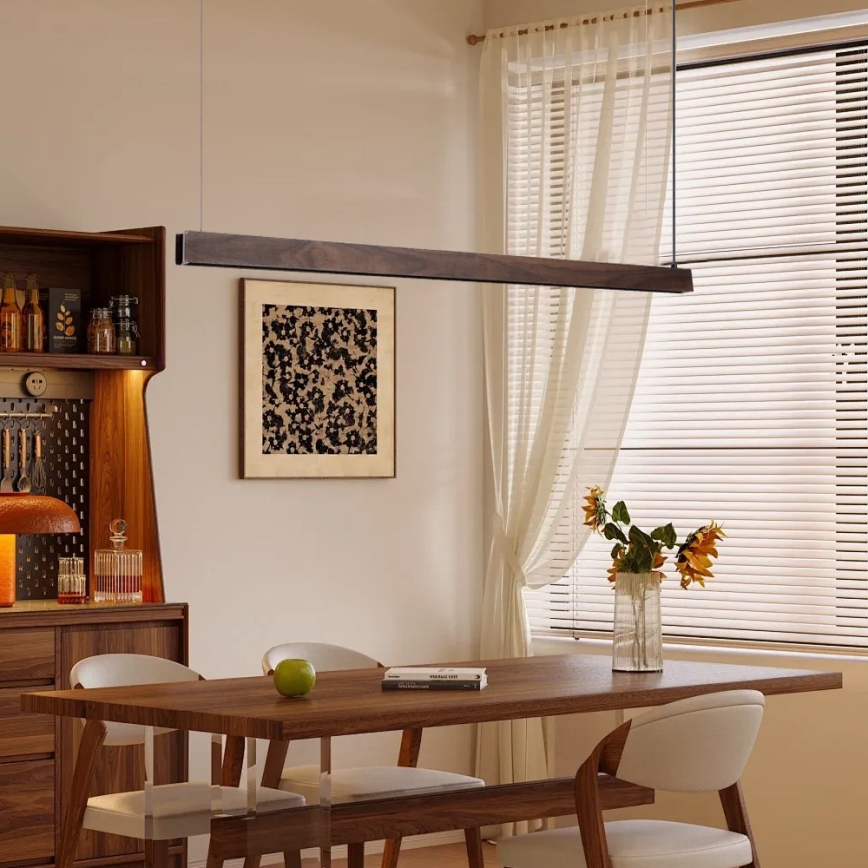 Immax NEO 07300L - Lampadario dimmerabile su cavo MADEIRA LED/26W/230V Wi-Fi Tuya 122 cm noce + telecomando