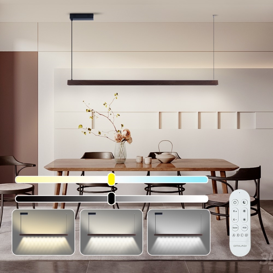 Immax NEO 07302L - Lampada a sospensione dimmerabile su cavo MADEIRA LED/44W/230V Wi‑Fi Tuya 202 cm noce + telecomando