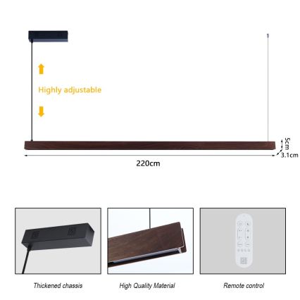 Immax NEO 07302L - Lampada a sospensione dimmerabile su cavo MADEIRA LED/44W/230V Wi‑Fi Tuya 202 cm noce + telecomando