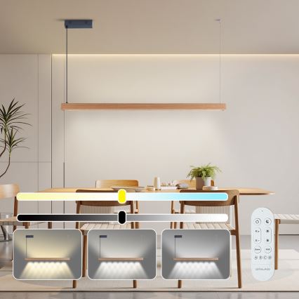 Immax NEO 07303L - Lampadario LED dimmerabile a sospensione su cavo MADEIRA LED/26W/230V Wi‑Fi Tuya 122 cm rovere + telecomando