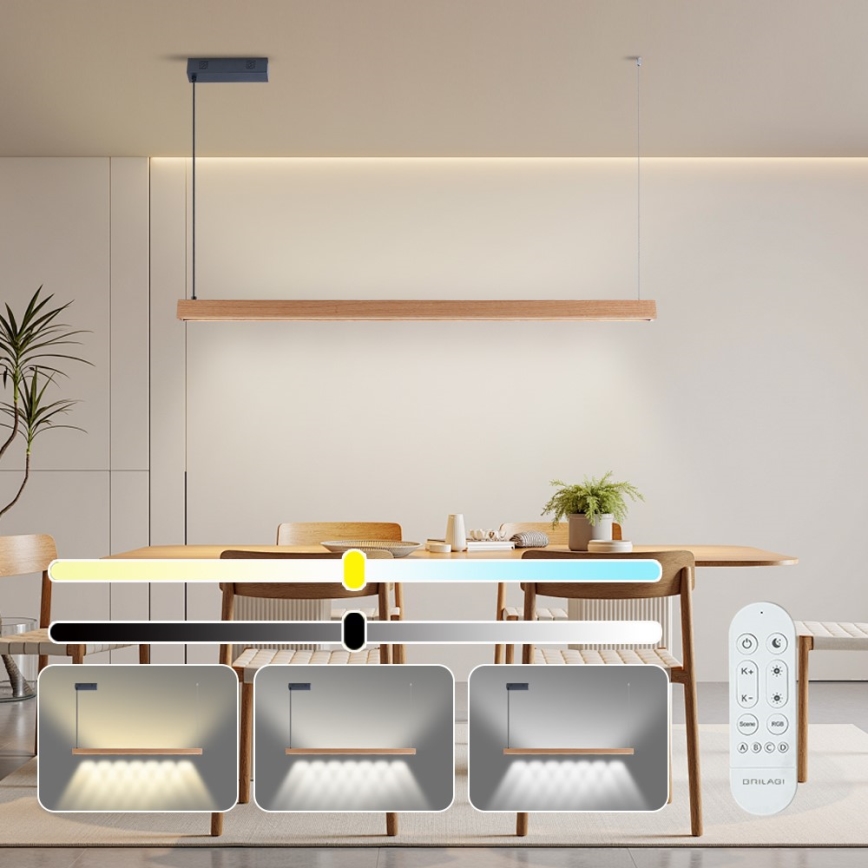 Immax NEO 07303L - Lampadario LED dimmerabile a sospensione su cavo MADEIRA LED/26W/230V Wi‑Fi Tuya 122 cm rovere + telecomando