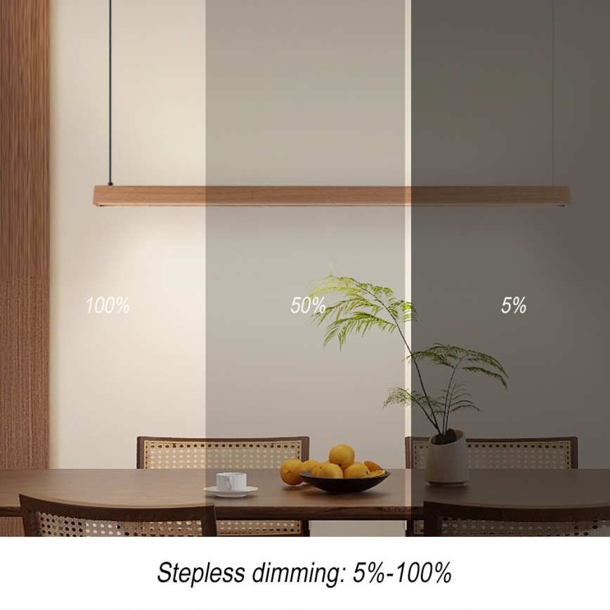 Immax NEO 07303L - Lampadario LED dimmerabile a sospensione su cavo MADEIRA LED/26W/230V Wi‑Fi Tuya 122 cm rovere + telecomando