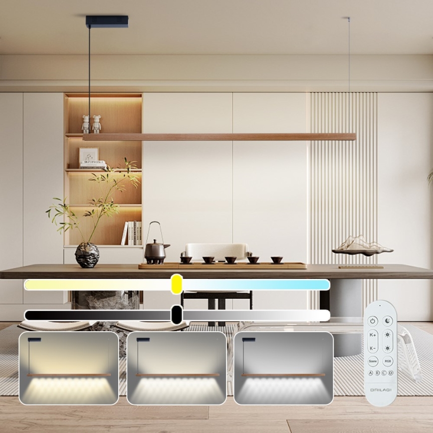 Immax NEO 07305L - Lampadario LED dimmerabile a cavo MADEIRA LED/44W/230V Wi-Fi Tuya 202 cm rovere + telecomando