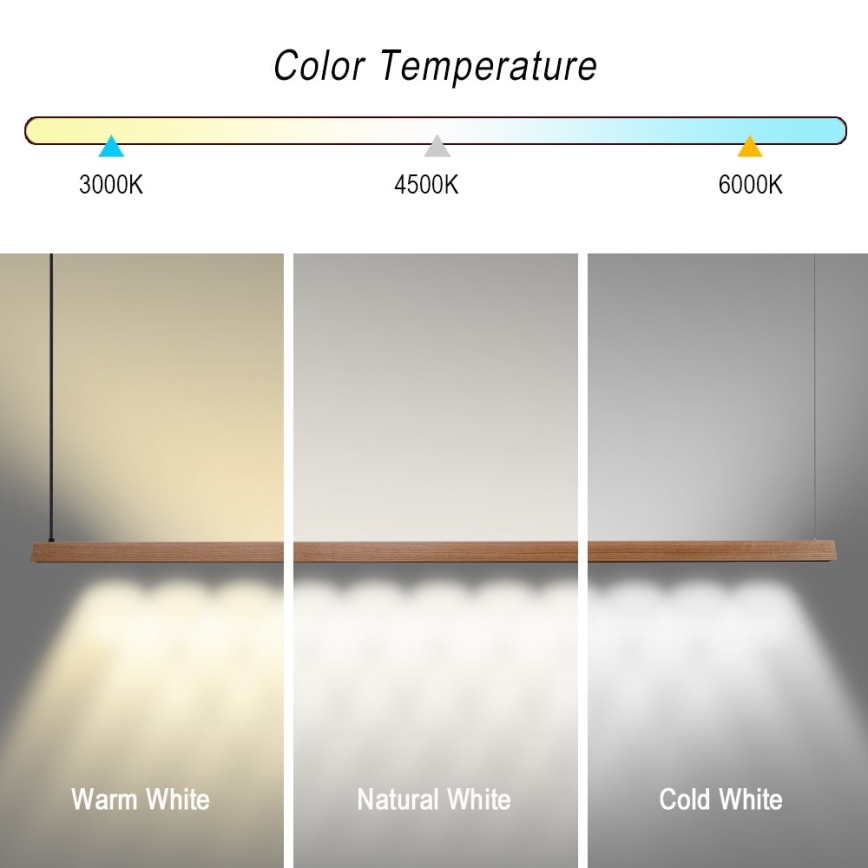 Immax NEO 07305L - Lampadario LED dimmerabile a cavo MADEIRA LED/44W/230V Wi-Fi Tuya 202 cm rovere + telecomando