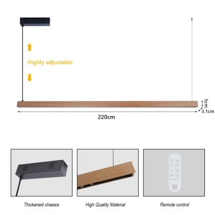 Immax NEO 07305L - Lampadario LED dimmerabile a cavo MADEIRA LED/44W/230V Wi-Fi Tuya 202 cm rovere + telecomando