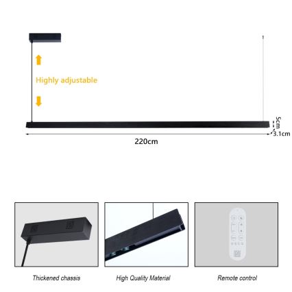 Immax NEO 07308L - Lampadario dimmerabile a sospensione su cavo MADEIRA LED/44W/230V Wi‑Fi Tuya 202 cm nero + telecomando