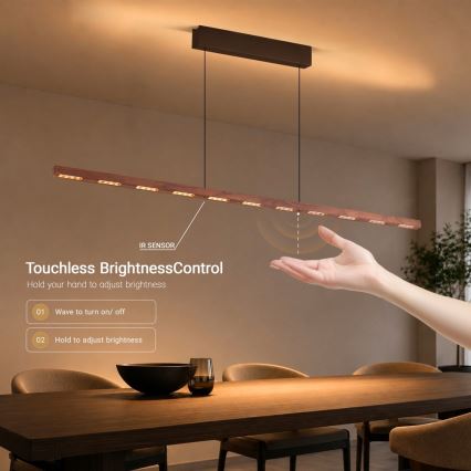 Immax NEO 07309L - Lampadario LED dimmerabile a cavo con sensore MADEIRA LED/37W/230V 157 cm noce