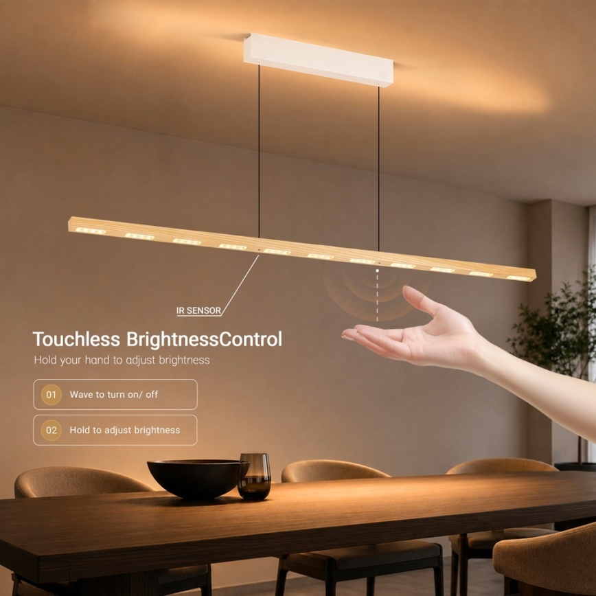 Immax NEO 07310L - Lampadario a sospensione LED dimmerabile su cavo con sensore MADEIRA LED/37W/230V 157 cm in frassino