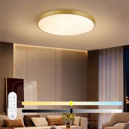 Immax NEO 07311L - Lampada da soffitto dimmerabile LED SEMPLICI LED/96W/230V Ø 80 cm Wi-Fi Tuya dorata + telecomando
