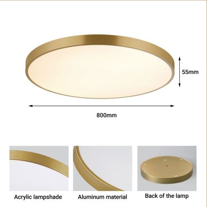 Immax NEO 07311L - Lampada da soffitto dimmerabile LED SEMPLICI LED/96W/230V Ø 80 cm Wi-Fi Tuya dorata + telecomando