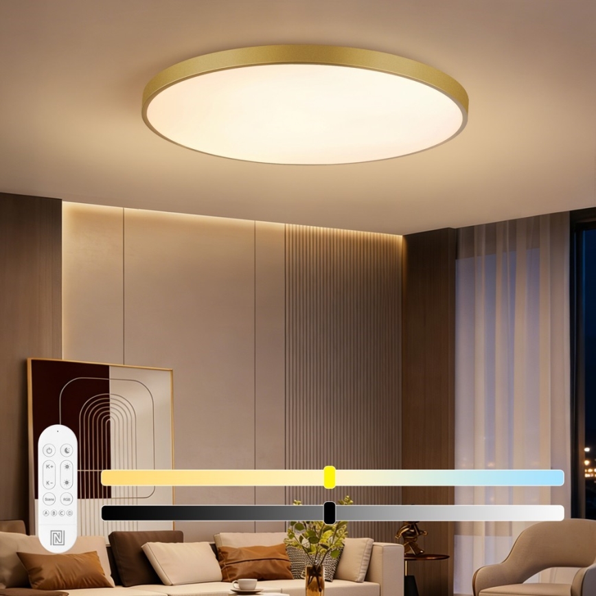 Immax NEO 07312L - Plafoniera LED dimmerabile SEMPLICI LED/128W/230V Ø 100 cm Wi-Fi Tuya dorata + telecomando