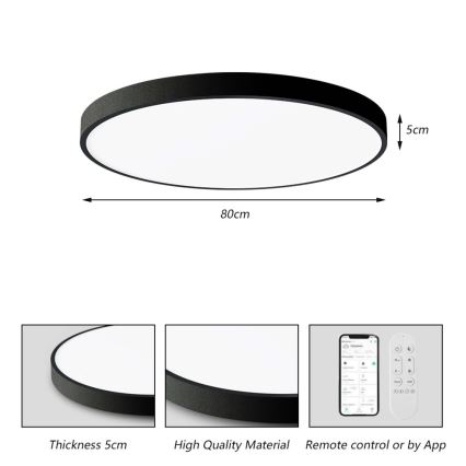 Immax NEO 07313L - Plafoniera dimmerabile a LED SEMPLICI LED/96W/230V Ø 80 cm Wi‑Fi Tuya, nera + telecomando