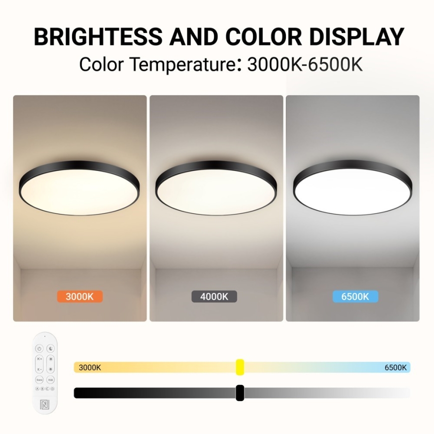 Immax NEO 07314L - Plafoniera LED dimmerabile SEMPLICI LED/128W/230V Ø 100 cm Wi-Fi Tuya nero + telecomando