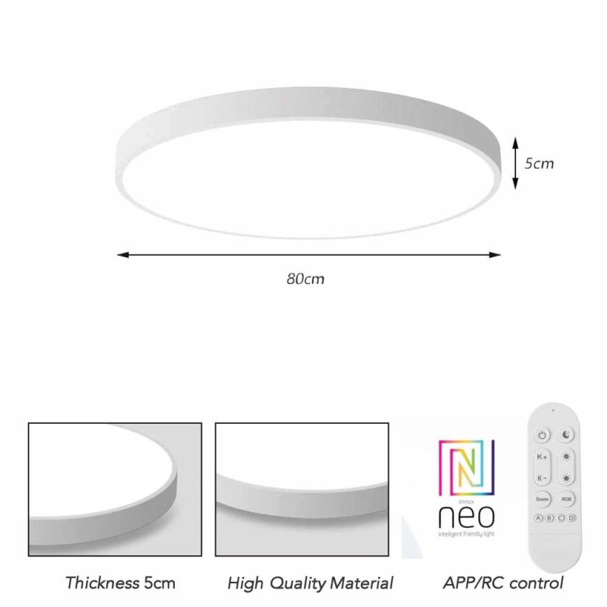 Immax NEO 07315L - Plafoniera LED dimmerabile SEMPLICI LED/96W/230V Ø 80 cm Wi-Fi Tuya bianco + telecomando