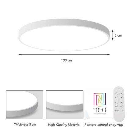 Immax NEO 07316L - Plafoniera dimmerabile a LED SEMPLICI LED/128W/230V Ø 100 cm Wi-Fi Tuya bianco + telecomando