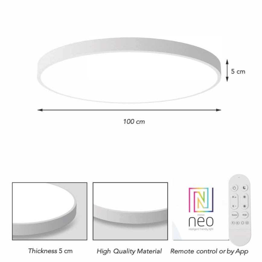 Immax NEO 07316L - Plafoniera dimmerabile a LED SEMPLICI LED/128W/230V Ø 100 cm Wi-Fi Tuya bianco + telecomando