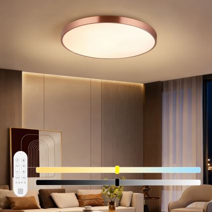 Immax NEO 07323L - Plafoniera dimmerabile a LED SEMPLICI LED/96W/230V Ø 80 cm Wi-Fi Tuya oro rosa + telecomando