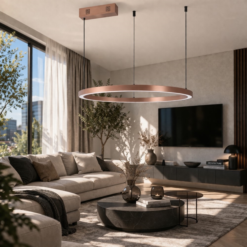 Immax NEO 07327L - Lampadario LED dimmerabile a cavo FINO LED/55W/230V 80 cm Tuya oro rosa + telecomando