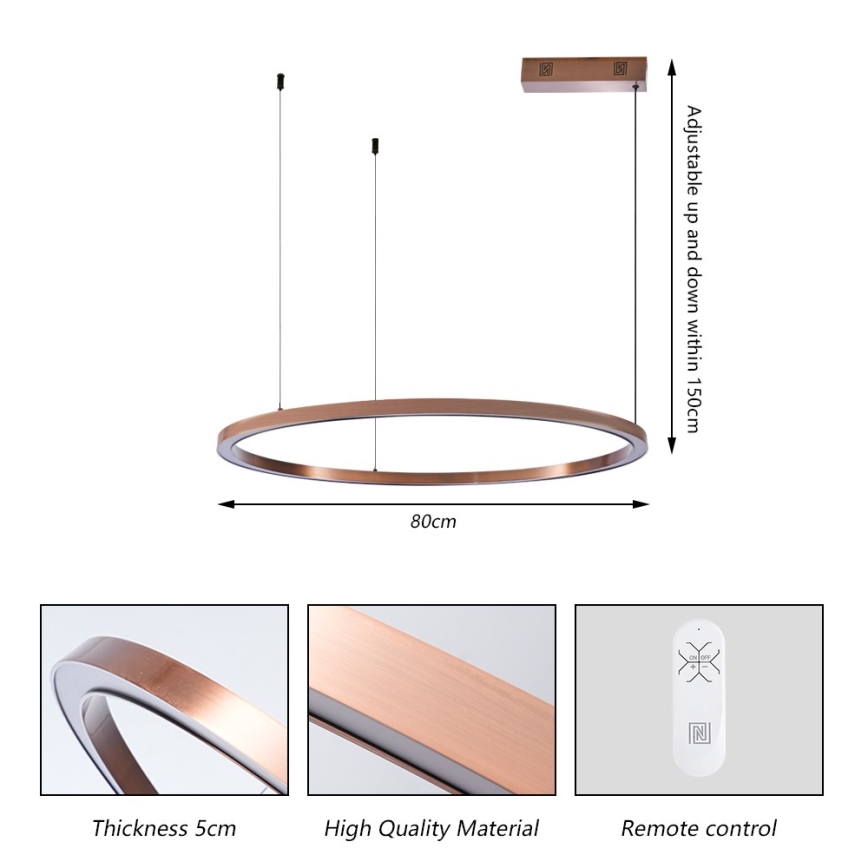 Immax NEO 07327L - Lampadario LED dimmerabile a cavo FINO LED/55W/230V 80 cm Tuya oro rosa + telecomando