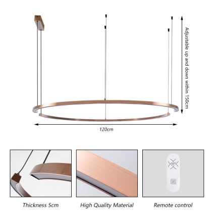 Immax NEO 07328L - Lampadario a sospensione dimmerabile FINO LED/72W/230V 120 cm Tuya oro rosa con telecomando