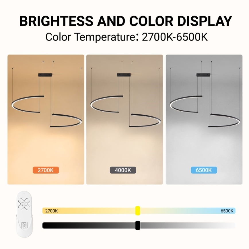 Immax NEO 07329L - Lampada a sospensione dimmerabile con cavo FINO LED/72W/230V 120 cm Tuya nero + telecomando
