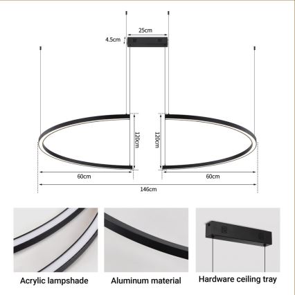 Immax NEO 07329L - Lampada a sospensione dimmerabile con cavo FINO LED/72W/230V 120 cm Tuya nero + telecomando