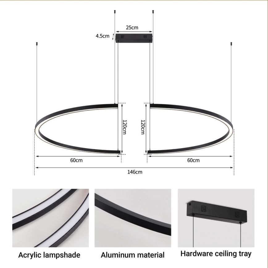 Immax NEO 07329L - Lampada a sospensione dimmerabile con cavo FINO LED/72W/230V 120 cm Tuya nero + telecomando