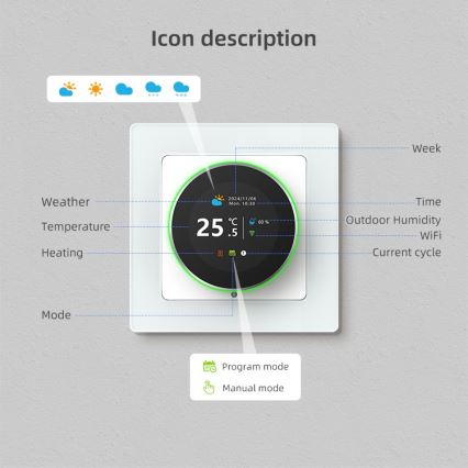 Immax NEO 07534L - Termostato per riscaldamento a pavimento SMART 230V/3A Wi-Fi Tuya