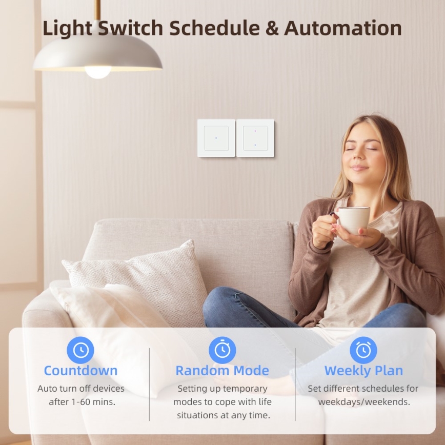 Immax NEO 07539L - Interruttore Smart a 2 pulsanti 230V con Wi-Fi Tuya