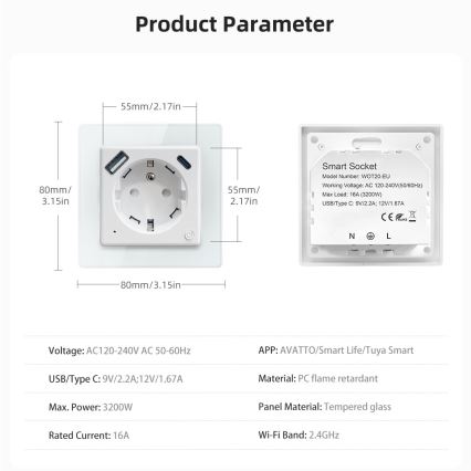 Immax NEO 07544L - Presa intelligente E 16A/230V + 1xUSB-A+1xUSB-C PD 20W Tuya Wi-Fi