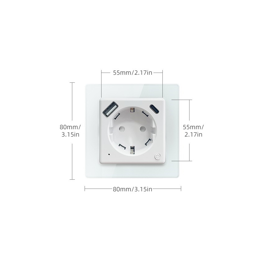 Immax NEO 07552L - Presa smart tipo F 16A/230V + 1xUSB-A+1xUSB C PD 20W Tuya
