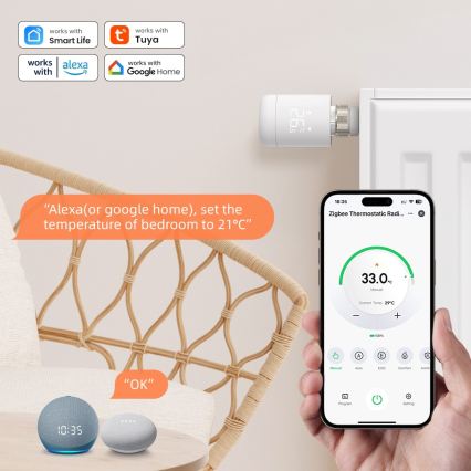 Immax NEO 07554L - Testa termostatica con alimentazione a 3 batterie AA