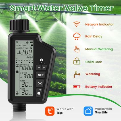 Immax NEO 07556L - Elettrovalvola per irrigazione 4xAA IP65 Wi-Fi Tuya