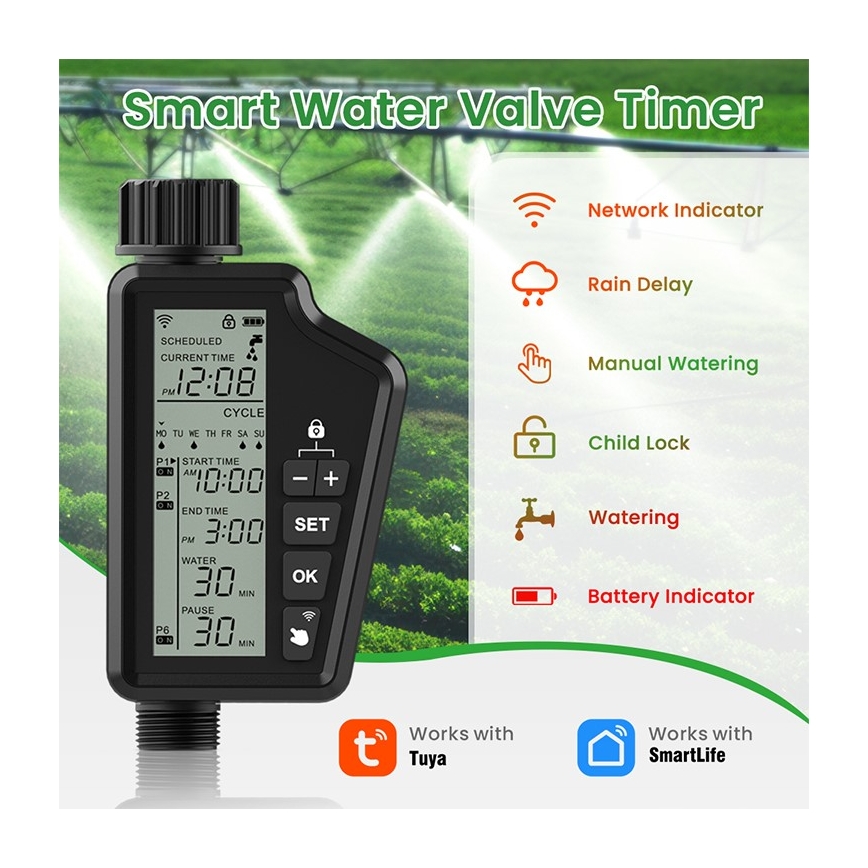 Immax NEO 07556L - Valvola per irrigazione 4xAA IP65 Wi-Fi Tuya
