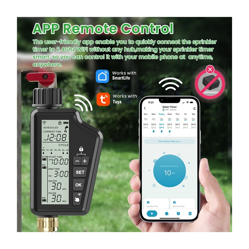 Immax NEO 07556L - Valvola per irrigazione 4xAA IP65 Wi-Fi Tuya