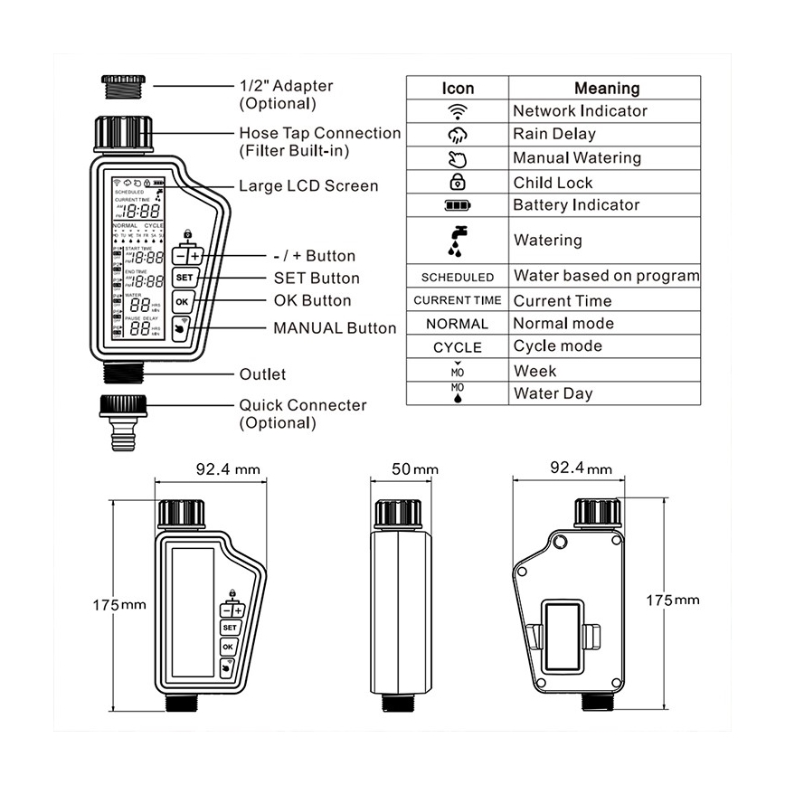Immax NEO 07556L - Valvola per irrigazione 4xAA IP65 Wi-Fi Tuya