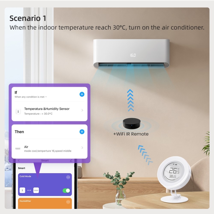 Immax NEO 07557L - Sensore intelligente di temperatura e umidità 1xCR2430 Tuya