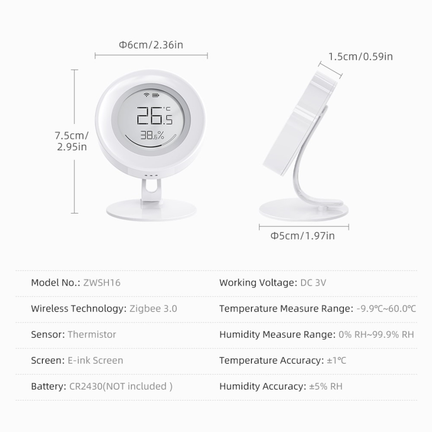 Immax NEO 07557L - Sensore intelligente di temperatura e umidità 1xCR2430 Tuya