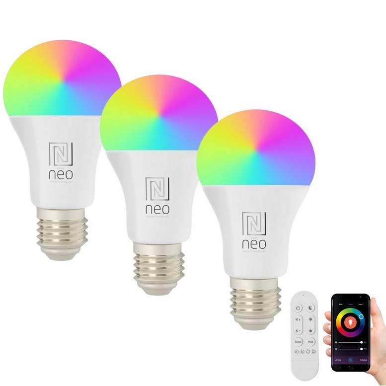 Immax NEO 07712CDO - SET 3x LED RGB+CCT Lampadina dimmerabile E27/9W/230V Wi-Fi Tuya + telecomando