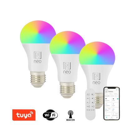 Immax NEO 07712CDO - SET 3x LED RGB+CCT Lampadina dimmerabile E27/9W/230V Wi-Fi Tuya + telecomando