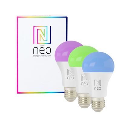 Immax NEO 07712CDO - SET 3x LED RGB+CCT Lampadina dimmerabile E27/9W/230V Wi-Fi Tuya + telecomando