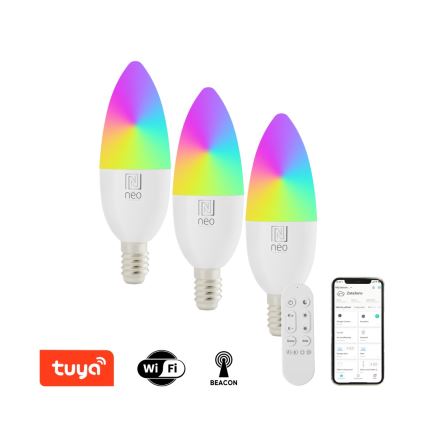 Immax NEO 07716CDO - SET 3x LED RGB+CCT Lampadina dimmerabile E14/6W/230V Wi-Fi Tuya + telecomando