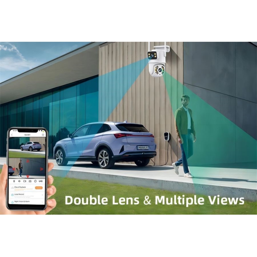 Immax NEO 07783L - Telecamera esterna intelligente con sensore DOUBLE 355° P/T 2x2MP IP65 Wi-Fi Tuya