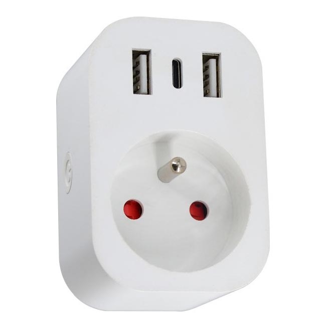 Immax NEO 07799L - Smart divisore di presa 16A/230V + 2xUSB+1xUSB C Wi-Fi Tuya