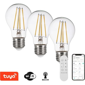 Immax NEO 07806CDO - Confezione da 3 lampadine LED CCT dimmerabili E27/7,3W/230V Tuya Wi‑Fi + telecomando