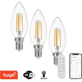 Immax NEO 07807CDO - Confezione da 3 lampadine LED CCT dimmerabili E14/4W/230V compatibili con Tuya Wi-Fi + telecomando