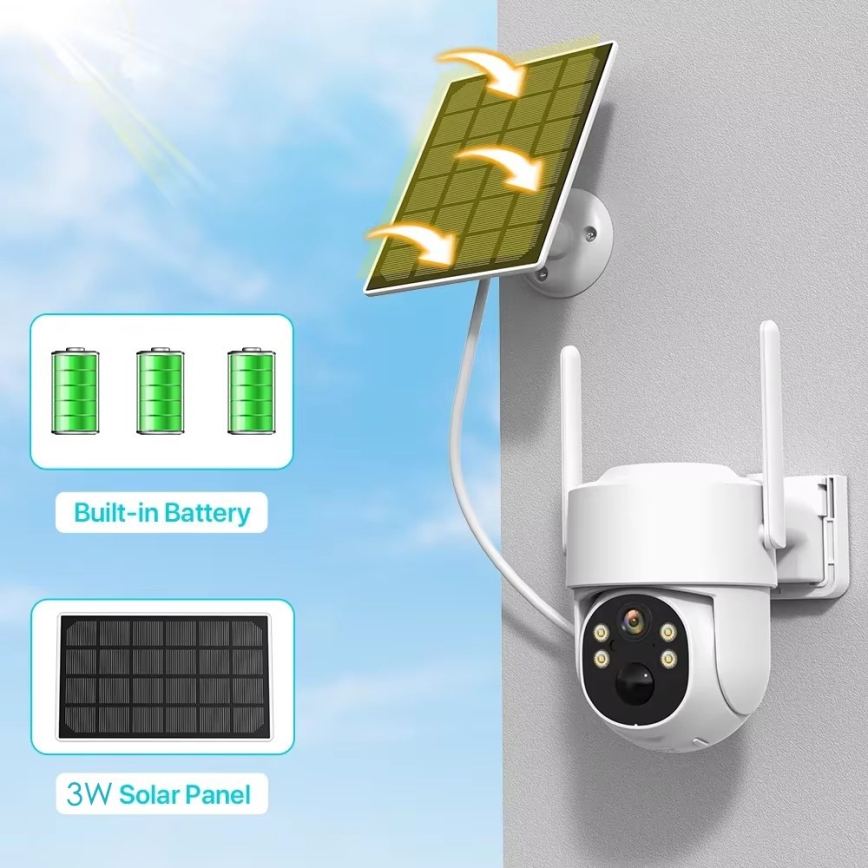Immax NEO 07820L - Telecamera solare intelligente da esterno con sensore, batteria da 6000 mAh, IP65